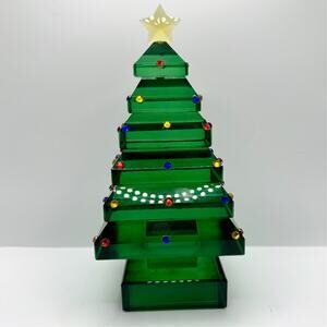Vintage Green Crystal Geometric Cut Step Multicolored Jeweled Christmas Tree EUC